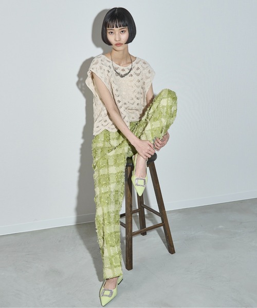 THE YOn（ザヨン）の「フリンジジャガードイージータックパンツ（その他パンツ・レディース・ナチュラル/ブラックミックス/ライム・FREE）」の11枚目の写真