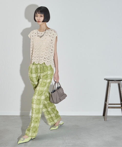 THE YOn（ザヨン）の「フリンジジャガードイージータックパンツ（その他パンツ・レディース・ナチュラル/ブラックミックス/ライム・FREE）」の8枚目の写真