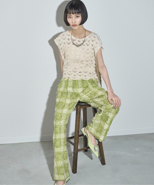 THE YOn（ザヨン）の「フリンジジャガードイージータックパンツ（その他パンツ・レディース・ナチュラル/ブラックミックス/ライム・FREE）」の13枚目の写真