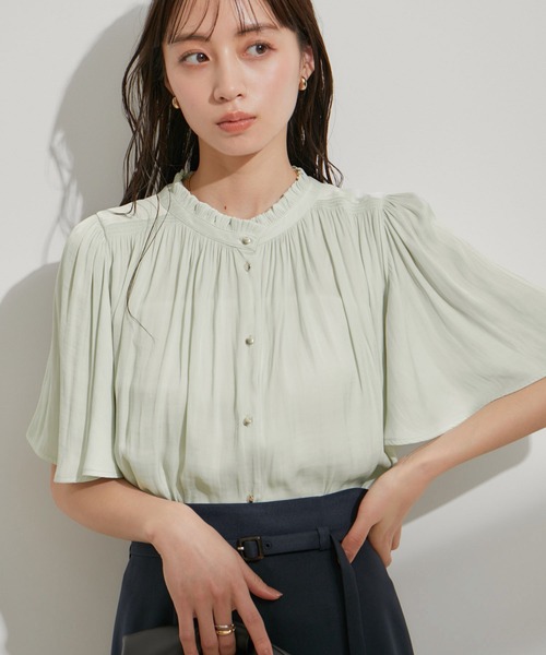 SNIDEL - VIS 【前後2WAY】割繊サテンフリルスリーブブラウス　ピンク 楽天市場】【SALE／50%OFF】【前後2WAY】割繊サテンフリル