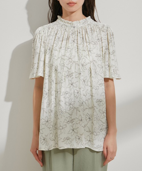 VIS(ビス)の「【前後2WAY】割繊サテンフリルスリーブブラウス【接触冷感・洗える】(シャツ/ブラウス・レディース・オフホワイト/ホワイト系その他5/ライトグリーン/ブルー系その他・FREE)」の15枚目の写真