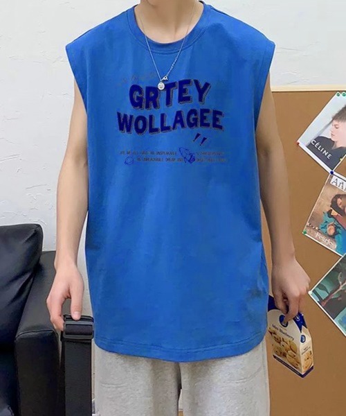 NOWLE(ノウル)の「【NOWLE】ルーズシルエット フロントロゴ ノースリーブ Tシャツ(タンクトップ・メンズ・ブルー/ホワイト/ブラック・LARGE/MEDIUM)」の5枚目の写真