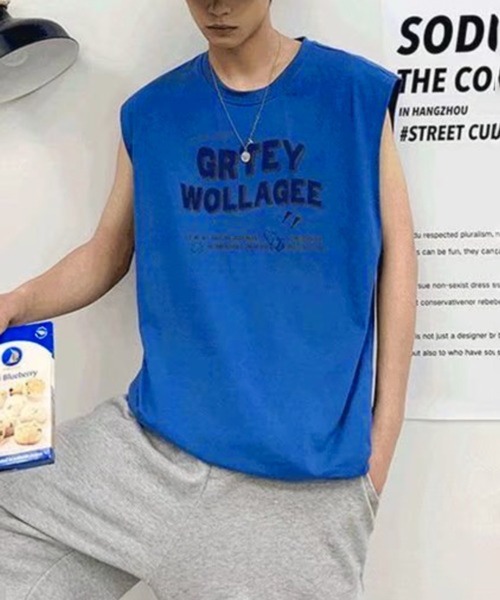 NOWLE(ノウル)の「【NOWLE】ルーズシルエット フロントロゴ ノースリーブ Tシャツ(タンクトップ・メンズ・ブルー/ホワイト/ブラック・LARGE/MEDIUM)」の6枚目の写真