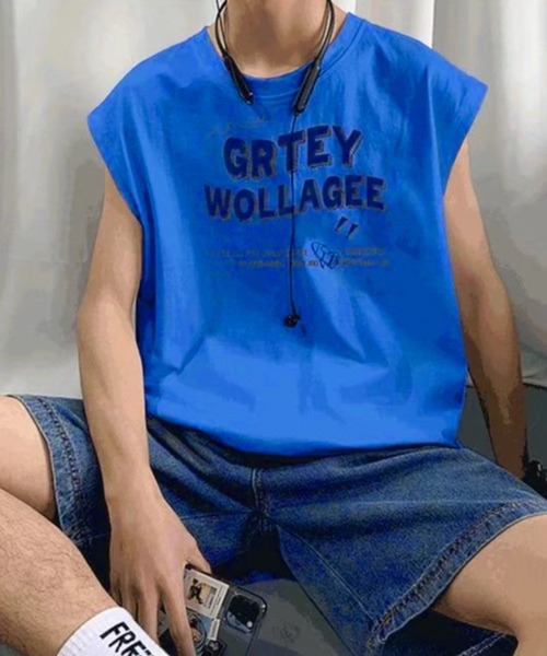 NOWLE(ノウル)の「【NOWLE】ルーズシルエット フロントロゴ ノースリーブ Tシャツ(タンクトップ・メンズ・ブルー/ホワイト/ブラック・LARGE/MEDIUM)」の7枚目の写真