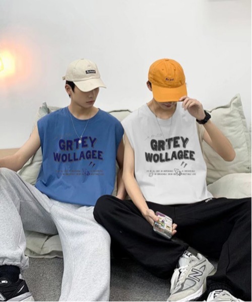 NOWLE(ノウル)の「【NOWLE】ルーズシルエット フロントロゴ ノースリーブ Tシャツ(タンクトップ・メンズ・ブルー/ホワイト/ブラック・LARGE/MEDIUM)」の8枚目の写真