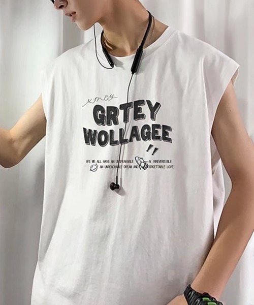 NOWLE(ノウル)の「【NOWLE】ルーズシルエット フロントロゴ ノースリーブ Tシャツ(タンクトップ・メンズ・ブルー/ホワイト/ブラック・LARGE/MEDIUM)」の9枚目の写真