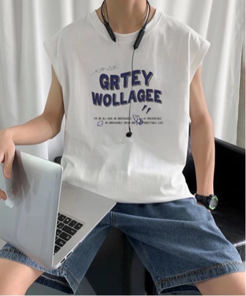 NOWLE(ノウル)の「【NOWLE】ルーズシルエット フロントロゴ ノースリーブ Tシャツ(タンクトップ・メンズ・ブルー/ホワイト/ブラック・LARGE/MEDIUM)」の10枚目の写真