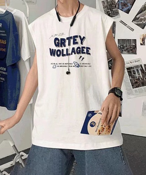 NOWLE(ノウル)の「【NOWLE】ルーズシルエット フロントロゴ ノースリーブ Tシャツ(タンクトップ・メンズ・ブルー/ホワイト/ブラック・LARGE/MEDIUM)」の11枚目の写真