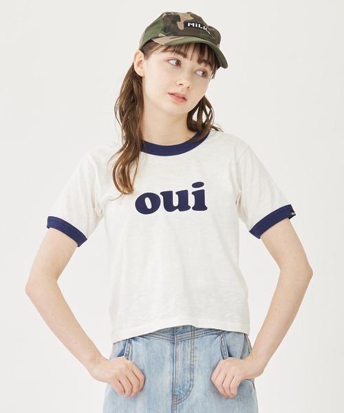 ミルクフェド MILKFED. OUI SLAB COMPACT S/S RINGER TEE 半袖 Tシャツ カットソー リンガー ロゴ コンパクト ジャストサイズ レディース ブランド 正規 セール】OUI SLAB COMPACT S/S RINGER TEE（Tシャツ/カットソー