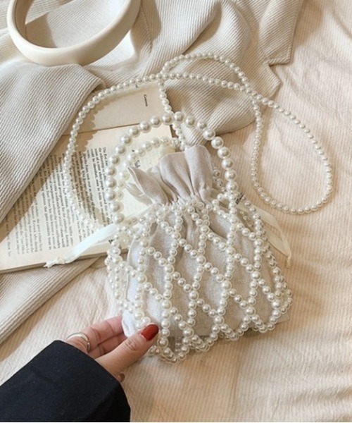 LADY LIKE（レディライク）の「パールデザイン巾着付きミニバック（ハンドバッグ・レディース・ホワイト・F）」の7枚目の写真