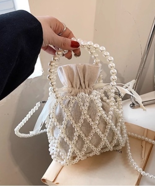 LADY LIKE（レディライク）の「パールデザイン巾着付きミニバック（ハンドバッグ・レディース・ホワイト・F）」の8枚目の写真