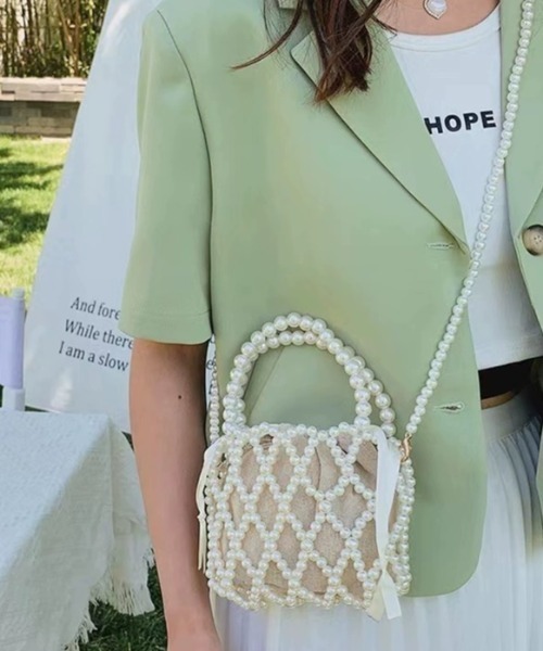 LADY LIKE（レディライク）の「パールデザイン巾着付きミニバック（ハンドバッグ・レディース・ホワイト・F）」の9枚目の写真