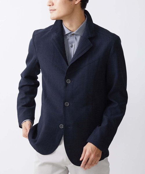 MK MICHEL KLEIN HOMME (エムケーミッシェルクランオム)の「【残りわずか/洗える】コンバーチブルジャケット / Refiax(テーラードジャケット・メンズ・ネイビー/ブルー/ライトブラウン・51/48/46)」の1枚目の写真