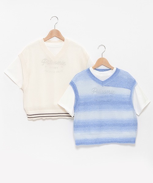 【セール】メッシュベストTシャツセット（アンサンブル）｜pom ponette junior（ポンポネットジュニア）