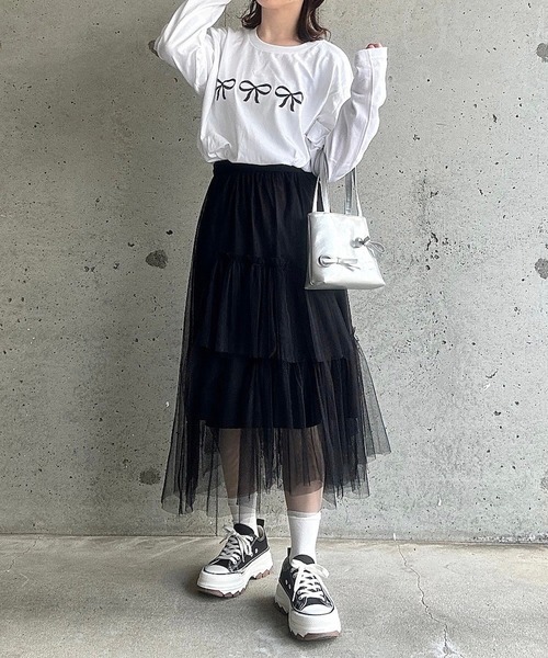 cuorequal（クオレコール）の「リボンプリントロングＴシャツ（Tシャツ/カットソー・レディース・ホワイト/ホワイト系その他・MEDIUM/LARGE）」の14枚目の写真