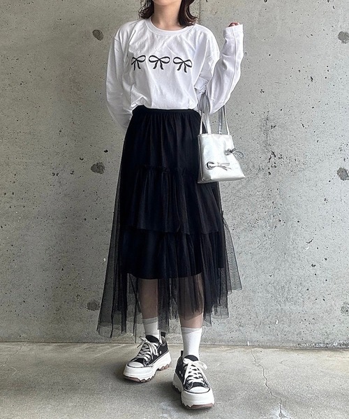 cuorequal（クオレコール）の「リボンプリントロングＴシャツ（Tシャツ/カットソー・レディース・ホワイト/ホワイト系その他・MEDIUM/LARGE）」の15枚目の写真
