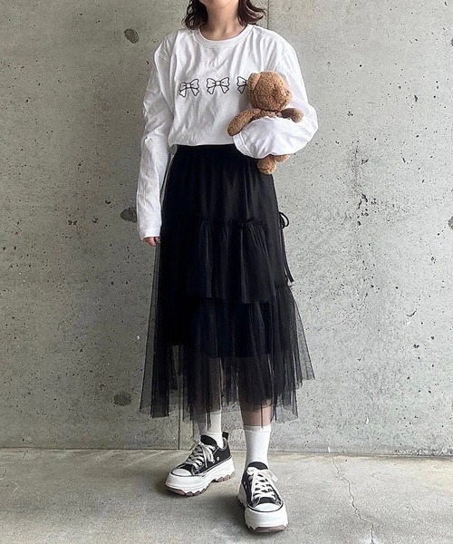 cuorequal（クオレコール）の「リボンプリントロングＴシャツ（Tシャツ/カットソー・レディース・ホワイト/ホワイト系その他・MEDIUM/LARGE）」の18枚目の写真