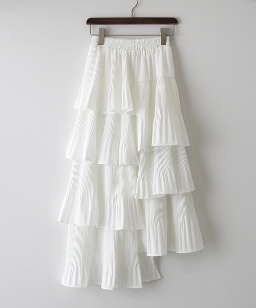 SpRay（スプレイ）の「アシメプリーツティアードロングスカート（スカート・レディース・ブラック/オフホワイト/ベージュ/ライトグレー・FREE）」の6枚目の写真
