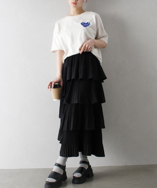 SpRay（スプレイ）の「アシメプリーツティアードロングスカート（スカート・レディース・ブラック/オフホワイト/ベージュ/ライトグレー・FREE）」の11枚目の写真
