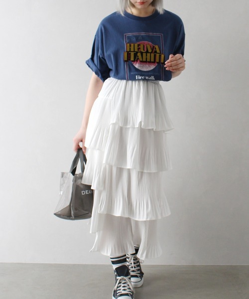 SpRay（スプレイ）の「アシメプリーツティアードロングスカート（スカート・レディース・ブラック/オフホワイト/ベージュ/ライトグレー・FREE）」の18枚目の写真