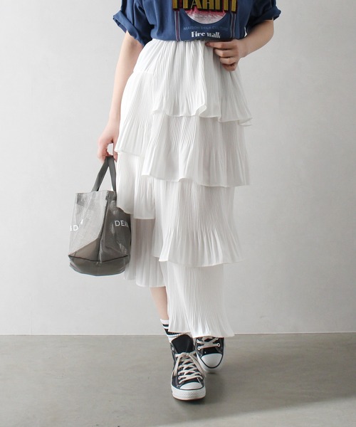 SpRay（スプレイ）の「アシメプリーツティアードロングスカート（スカート・レディース・ブラック/オフホワイト/ベージュ/ライトグレー・FREE）」の20枚目の写真