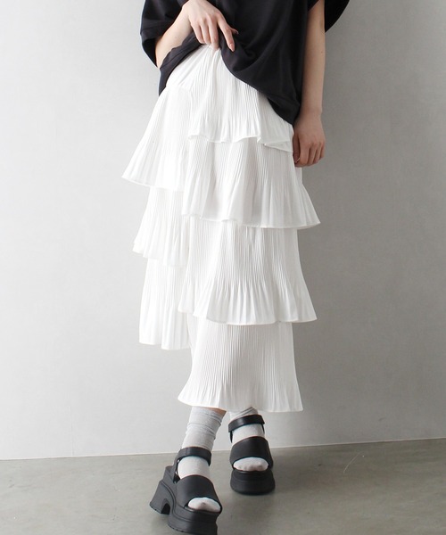 セール】アシメプリーツティアードロングスカート（スカート）｜SpRay