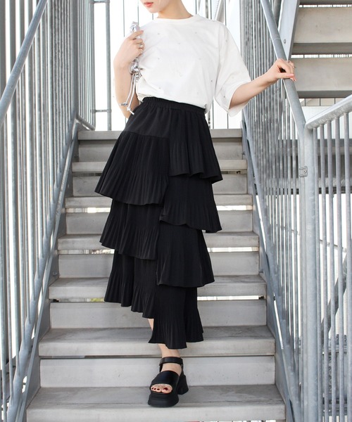 セール】アシメプリーツティアードロングスカート（スカート）｜SpRay