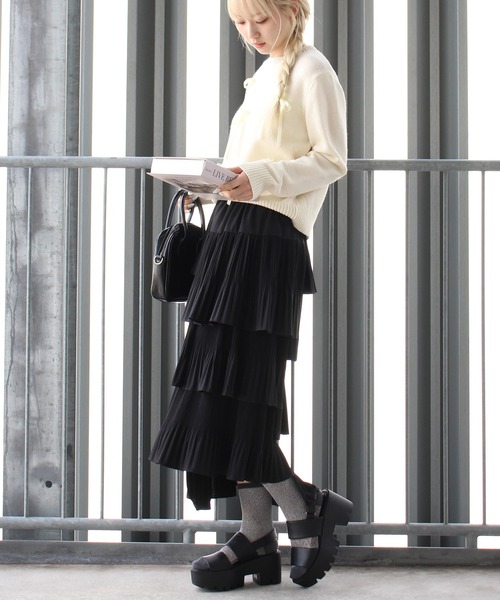 セール】アシメプリーツティアードロングスカート（スカート）｜SpRay