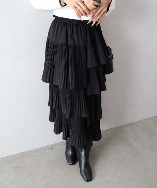 セール】アシメプリーツティアードロングスカート（スカート）｜SpRay