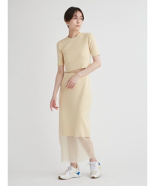 emmi（エミ）の「eco クロップド5分袖ニットトップス（ニット