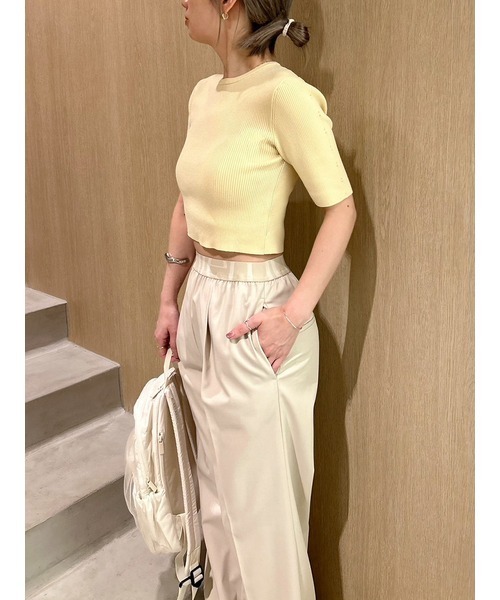 emmi（エミ）の「eco クロップド５分袖ニットトップス（ニット/セーター・レディース・イエロー/ブラック/オレンジ・FREE）」の8枚目の写真