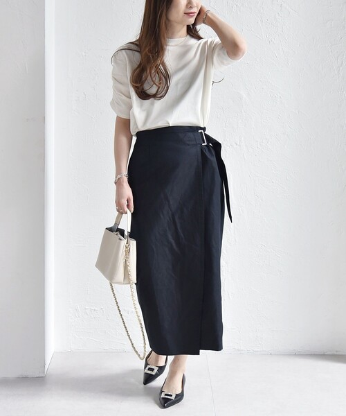 quaranciel:〈手洗い可能〉ラミー ミックス クルーネック ギャザー プルオーバー