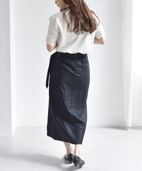 quaranciel:〈手洗い可能〉ラミー ミックス クルーネック ギャザー プルオーバー