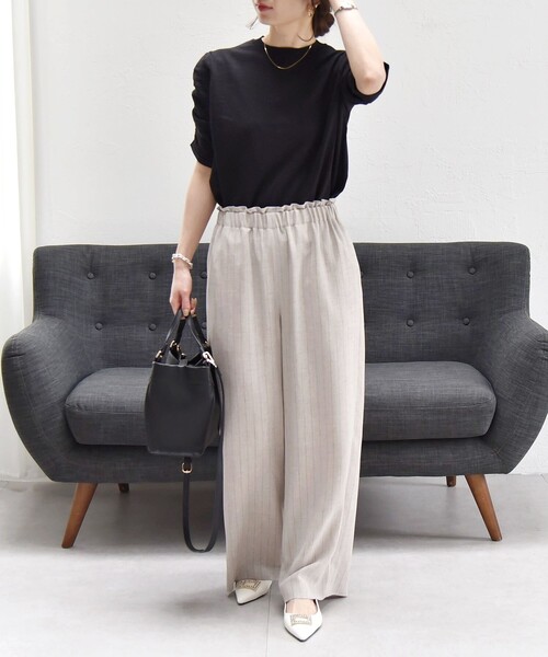 quaranciel:〈手洗い可能〉ラミー ミックス クルーネック ギャザー プルオーバー