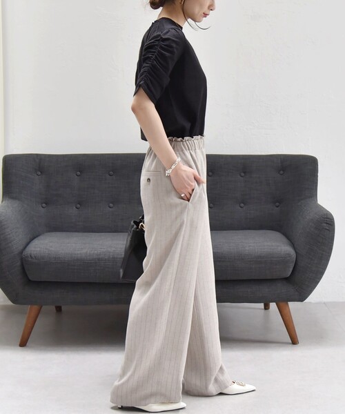 quaranciel:〈手洗い可能〉ラミー ミックス クルーネック ギャザー プルオーバー