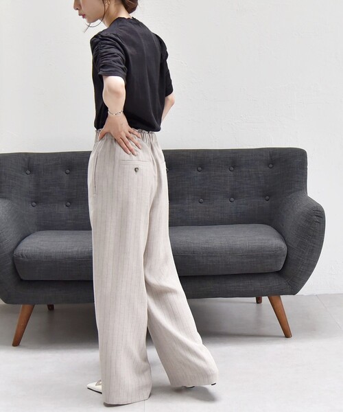 quaranciel:〈手洗い可能〉ラミー ミックス クルーネック ギャザー プルオーバー