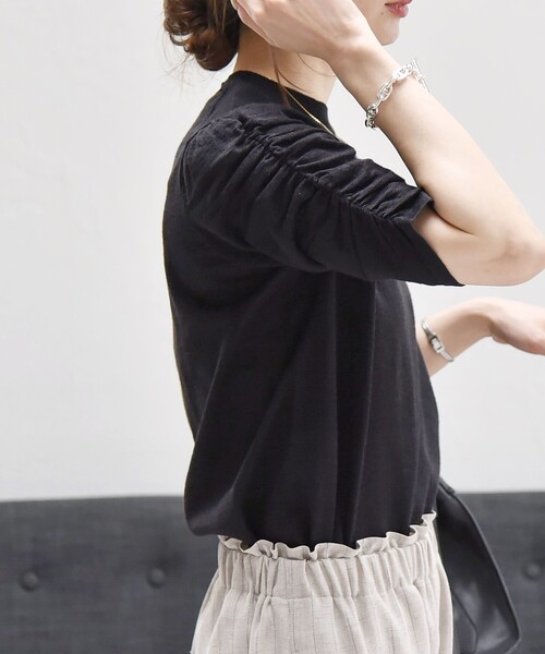 quaranciel:〈手洗い可能〉ラミー ミックス クルーネック ギャザー プルオーバー