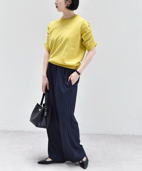 quaranciel:〈手洗い可能〉ラミー ミックス クルーネック ギャザー プルオーバー