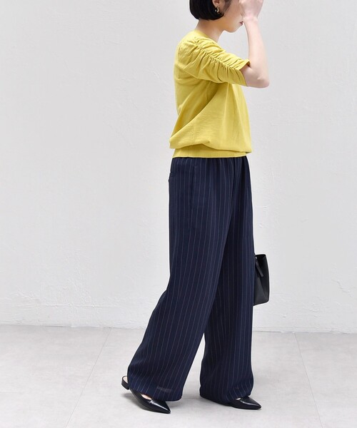 quaranciel:〈手洗い可能〉ラミー ミックス クルーネック ギャザー プルオーバー