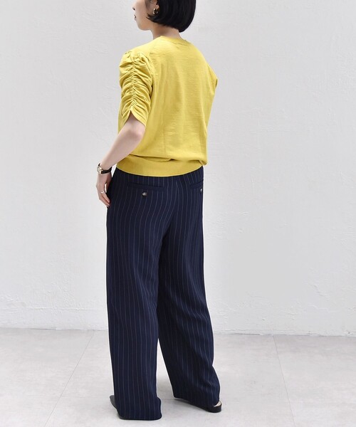 quaranciel:〈手洗い可能〉ラミー ミックス クルーネック ギャザー プルオーバー