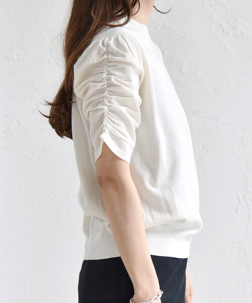 quaranciel:〈手洗い可能〉ラミー ミックス クルーネック ギャザー プルオーバー