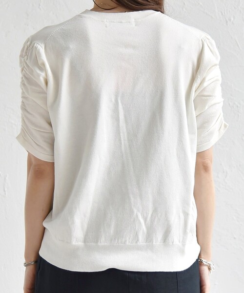 quaranciel:〈手洗い可能〉ラミー ミックス クルーネック ギャザー プルオーバー