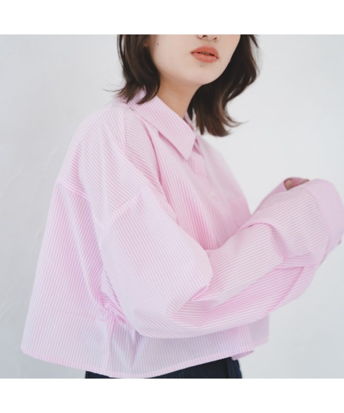 IROHANI（イロハニ）の「ショート丈ストライプシャツ（シャツ/ブラウス・レディース・ミント/ピンク・FREE）」の3枚目の写真