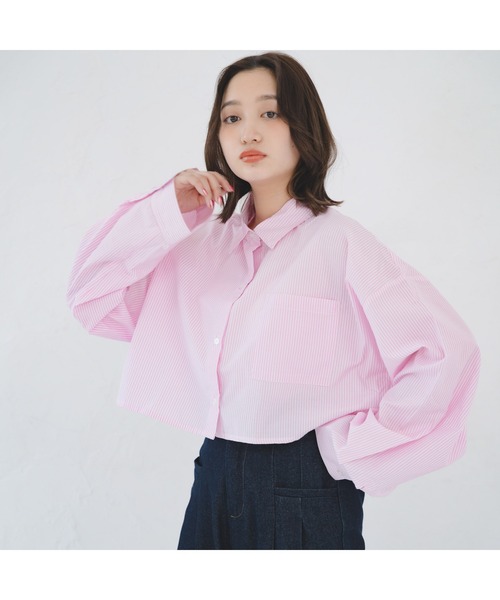 IROHANI（イロハニ）の「ショート丈ストライプシャツ（シャツ/ブラウス・レディース・ミント/ピンク・FREE）」の4枚目の写真