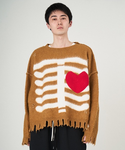 DISCOVERED（ディスカバード）の「HEART&BONE MOHAIR KNIT（ニット/セーター・メンズ・ブラック/グレー/ブルー/グレイッシュベージュ/キャメル・1/3）」の5枚目の写真