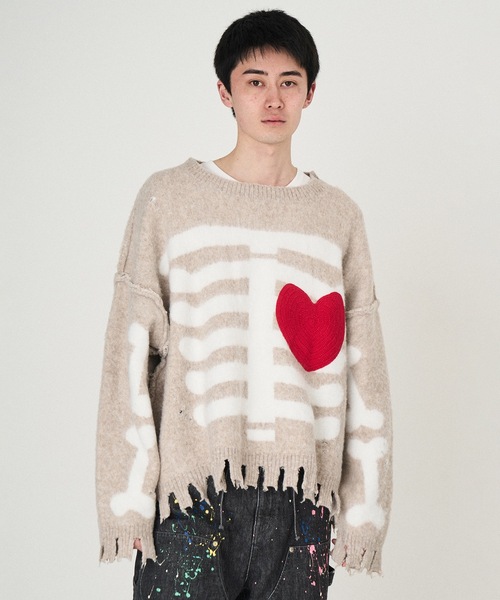 DISCOVERED（ディスカバード）の「HEART&BONE MOHAIR KNIT（ニット/セーター・メンズ・ブラック/グレー/ブルー/グレイッシュベージュ/キャメル・1/3）」の3枚目の写真