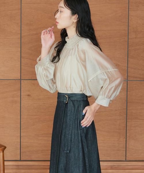 洗える ｜ シアーボリュームバックリボンブラウス ｜ 半袖 ランタン