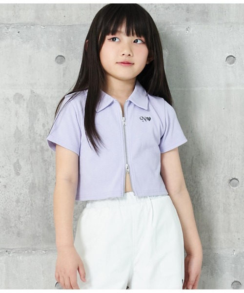 ANAP kids（アナップキッズ）の「ダブルジップリブトップス【親子お揃い】（Tシャツ/カットソー・キッズ・ラベンダー/オフホワイト/ブラック・110cm/120cm/130cm）」の10枚目の写真