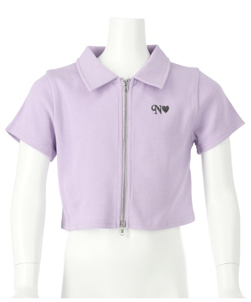 ANAP kids（アナップキッズ）の「ダブルジップリブトップス【親子お揃い】（Tシャツ/カットソー・キッズ・ラベンダー/オフホワイト/ブラック・110cm/120cm/130cm）」の5枚目の写真