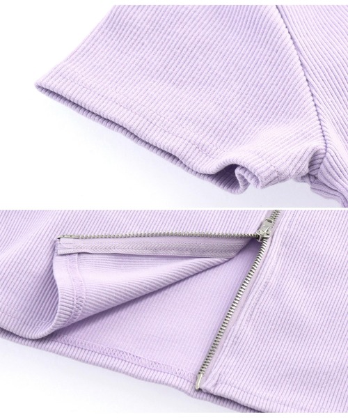 ANAP kids（アナップキッズ）の「ダブルジップリブトップス【親子お揃い】（Tシャツ/カットソー・キッズ・ラベンダー/オフホワイト/ブラック・110cm/120cm/130cm）」の9枚目の写真